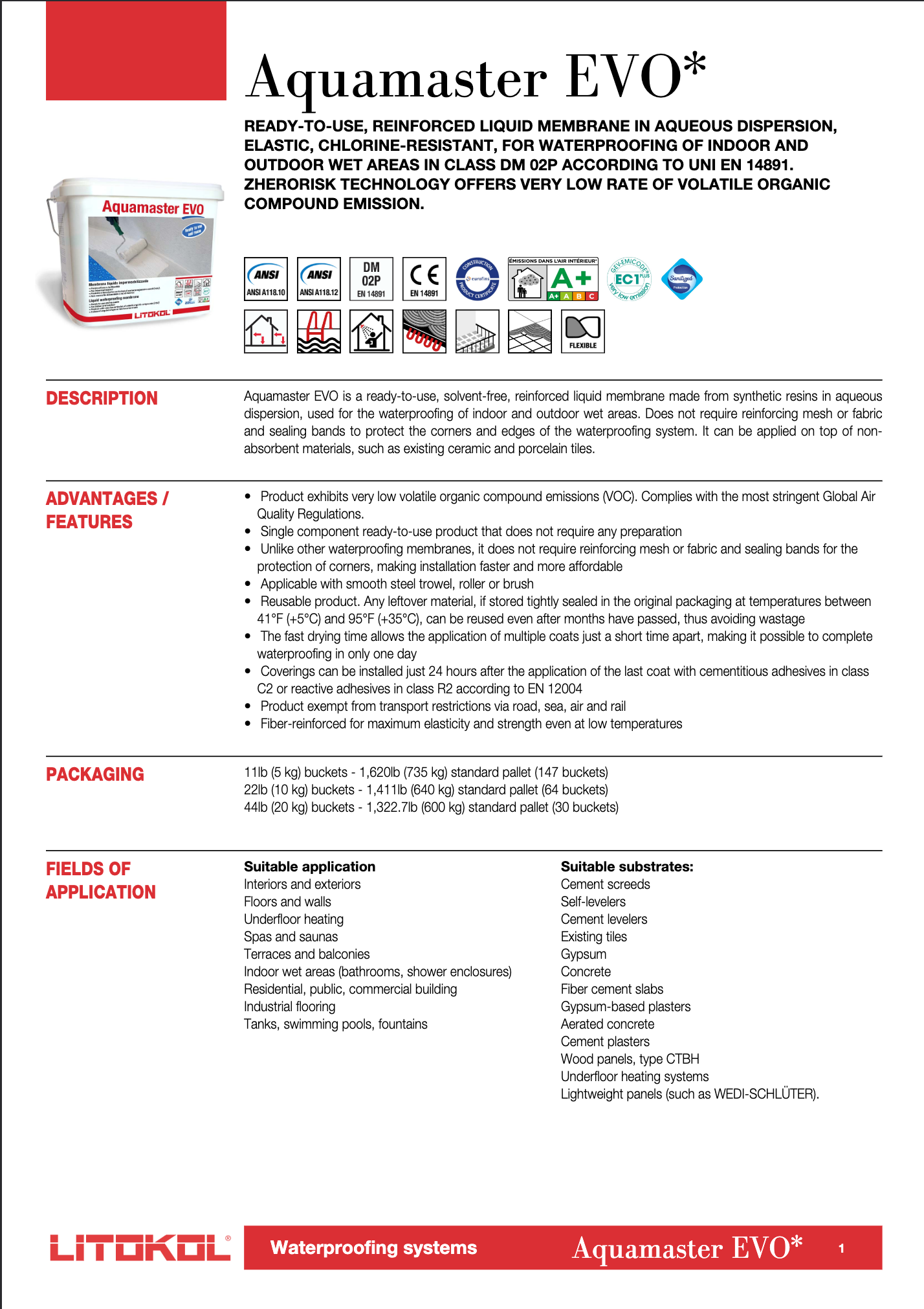 Litokol Aquamaster EVO Waterproofing - 22lb (10kg)
