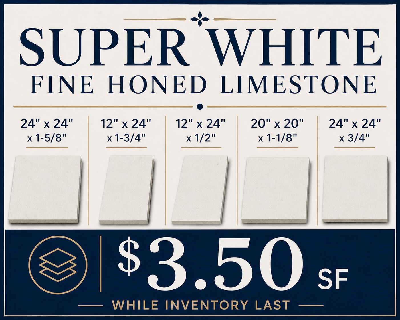 Super White Fine Honed Limestone - ONLY WHILE SUPPLIES LAST!